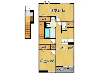 メゾンド・プチ・フルールⅩⅣ(2LDK/2階)の間取り写真