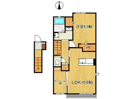 サンシャイン宮の下(1LDK/2階)の間取り写真