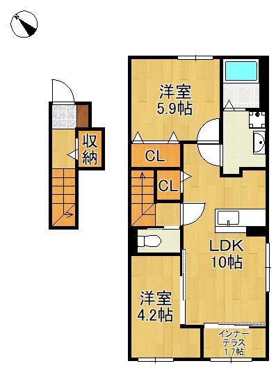 ボンシャンス楠木(2LDK/2階)の間取り写真