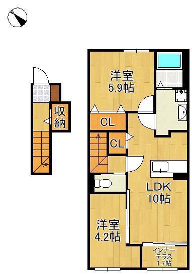ボンシャンス楠木(2LDK/2階)の間取り写真