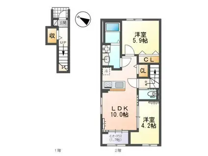 八幡西区楠木2丁目アパート(2LDK/2階)の間取り写真