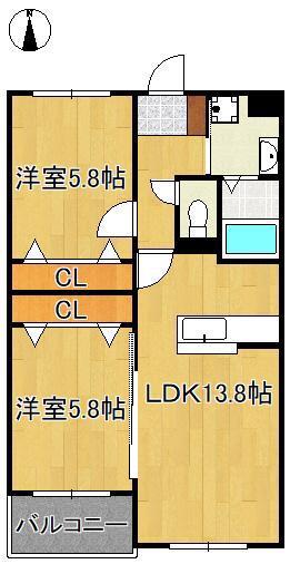 GLAN REGALE 折尾(2LDK/1階)の間取り写真