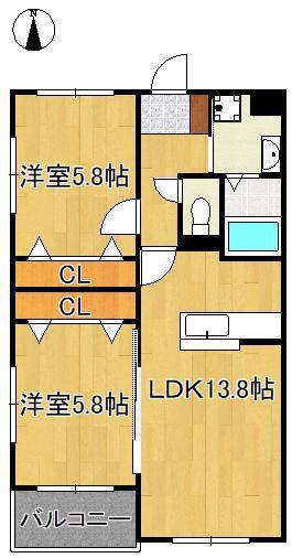 GLAN REGALE 折尾(2LDK/5階)の間取り写真