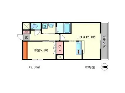 ルルフルーレ(1LDK/1階)の間取り写真