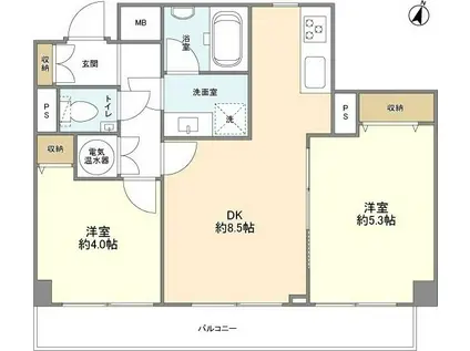 ライオンズマンション日本橋(2DK/9階)の間取り写真