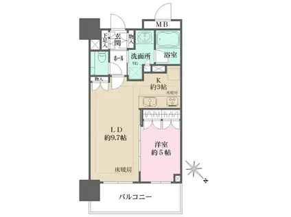 ブランズタワー豊洲(1LDK/28階)の間取り写真