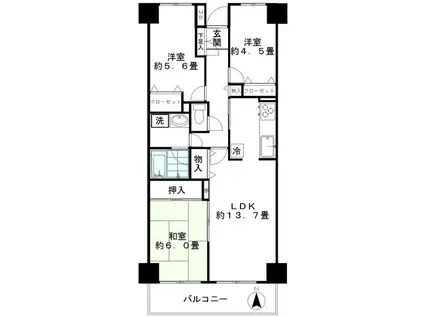 ジュネス(3LDK/7階)の間取り写真