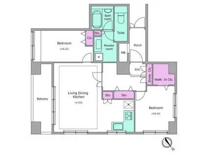 レジディア新川II(2LDK/12階)の間取り写真