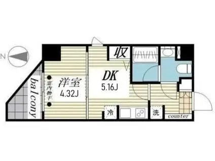 CREAL門前仲町II(1DK/4階)の間取り写真