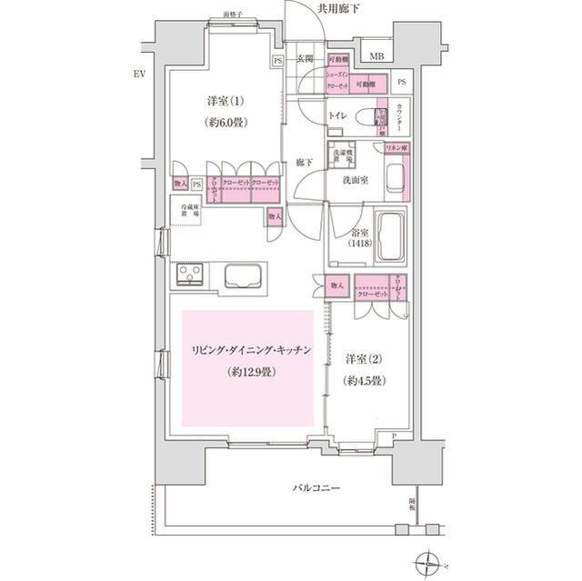 ディームス木場(2LDK/1階)の間取り写真