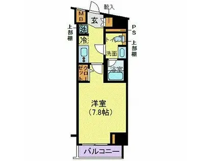 メイクスデザイン門前仲町II(1K/4階)の間取り写真