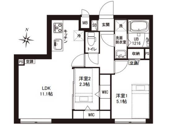 レピュア東大島駅前レジデンス(2LDK/5階)の間取り写真