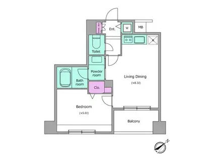 レジディア新川II(1LDK/7階)の間取り写真