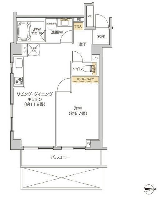 タイズ住吉(1LDK/2階)の間取り写真