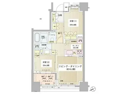 パークホームズ清澄白河(2LDK/2階)の間取り写真