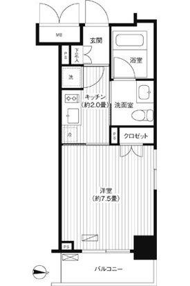 グランハイツ錦糸町(1K/8階)の間取り写真
