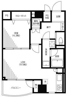 ローズハイツ日本橋浜町(1LDK/6階)の間取り写真