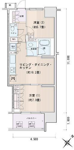 エスティメゾン豊洲レジデンスC棟(2LDK/10階)の間取り写真