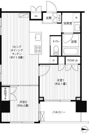 グランハイツ錦糸町(2LDK/9階)の間取り写真