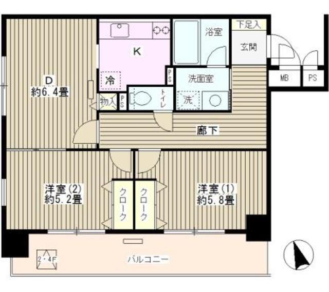グランス木場公園(2DK/2階)の間取り写真