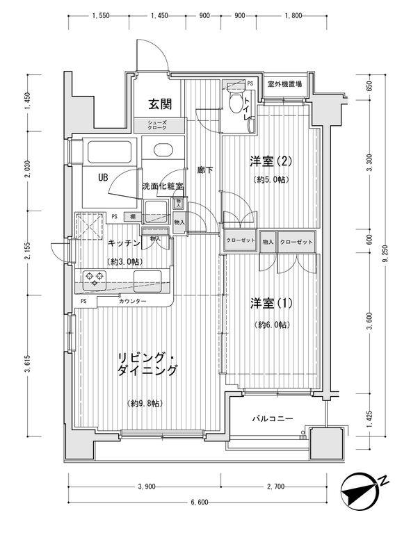 ドゥーエ銀座イーストII(2LDK/12階)の間取り写真