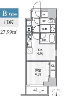 S-RESIDENCE住吉AQUACHT(1DK/3階)の間取り写真