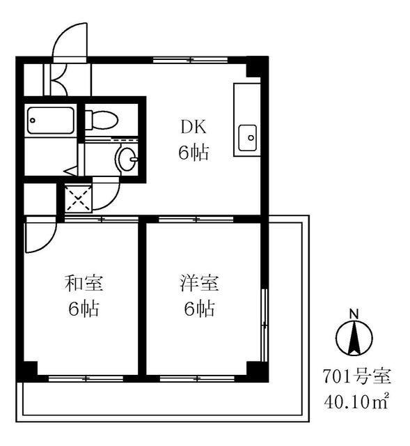 パークヒルズ越前屋(2DK/7階)の間取り写真
