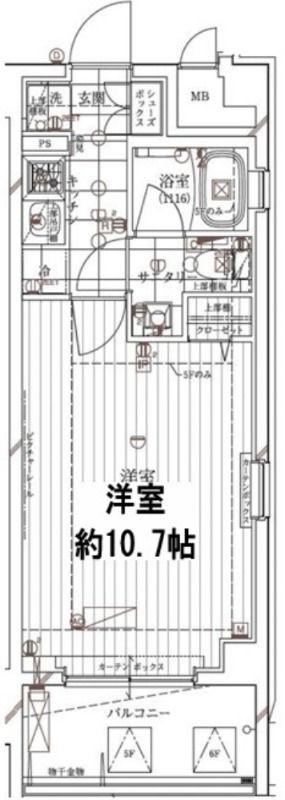 レガリス門前仲町パークサイド(1K/5階)の間取り写真