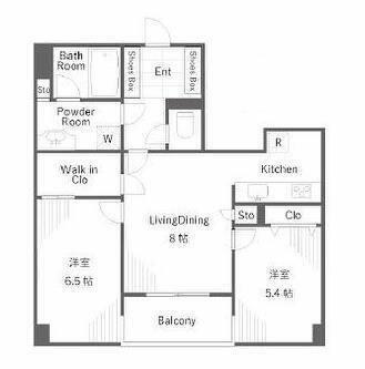 プラハ東京八丁堀(2LDK/12階)の間取り写真