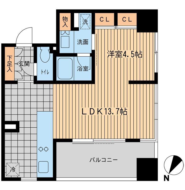 ウィルテラス勝どき(1LDK/4階)の間取り写真