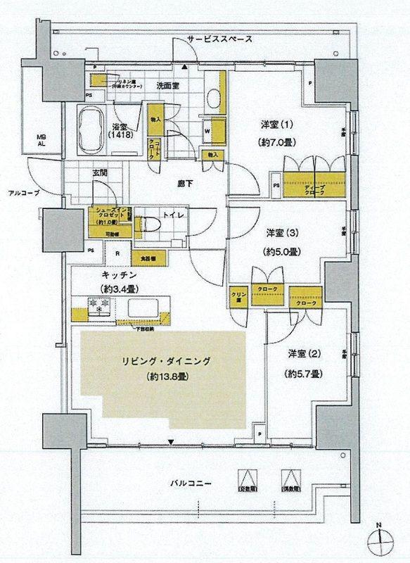 晴海フラッグ サンヴィレッジ E棟(3LDK/3階)の間取り写真