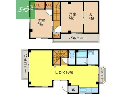 長崎電軌本線 崇福寺駅 徒歩5分 3階建 築48年(2SLDK)の間取り写真