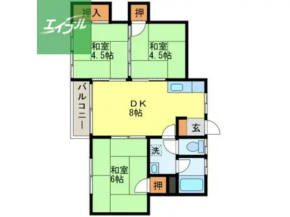 ガーデンハイツ風頭(3DK/2階)の間取り写真