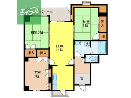 エスポワールコートカヤノ(3LDK/6階)の間取り写真