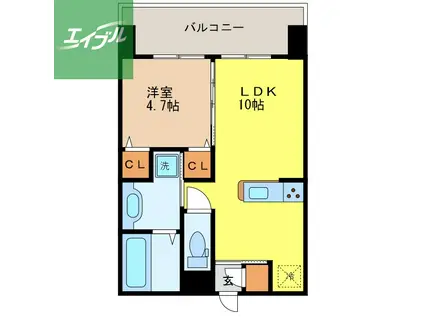 フェリーチェ梅香崎(1LDK/9階)の間取り写真