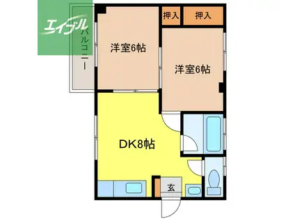 LIGHT BLUE(2DK/1階)の間取り写真