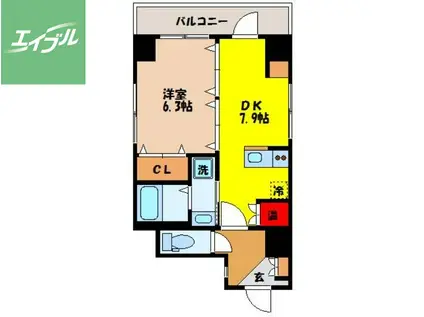 クオーレ賑町(1DK/2階)の間取り写真