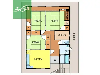 長崎電軌大浦支線 石橋駅(長崎) 徒歩36分 1階建 築33年(4LDK)の間取り写真