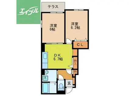 アメニティー鹿尾Ⅱ(2DK/1階)の間取り写真