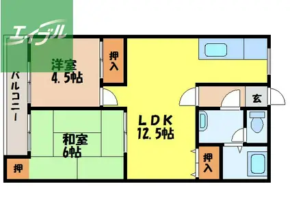 コーポ小峰(2LDK/2階)の間取り写真