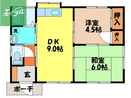 長崎本線 長与駅 徒歩9分 2階建 築34年(2DK/1階)の間取り写真