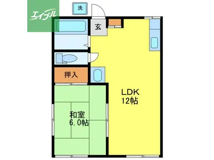 岡村アパート(1LDK/1階)の間取り写真