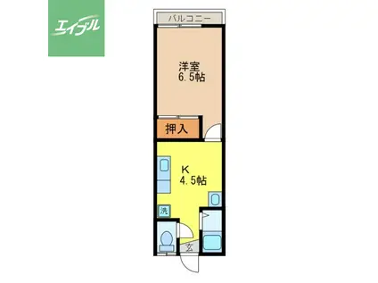 ハーモニー滑石(1K/2階)の間取り写真