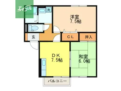 グリーンコート長与(2DK/1階)の間取り写真