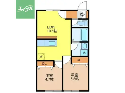 田中ハイツⅡ(2LDK/2階)の間取り写真