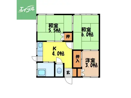 橋口アパート(3K/1階)の間取り写真