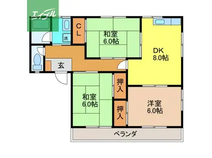 コーポラスハシグチ(3DK/2階)の間取り写真