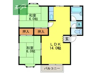長崎本線 長与駅 バス乗車時間：52分 大子小浦バス停で下車 徒歩1分 2階建 築33年(2LDK/2階)の間取り写真