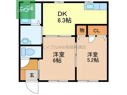 フレンドヒル (2DK/1階)の間取り写真