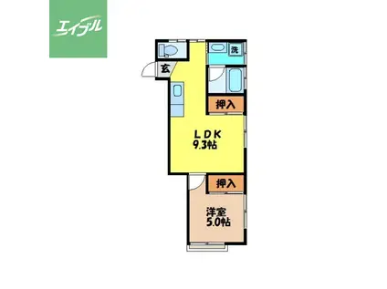ハイツ横尾(1LDK/2階)の間取り写真